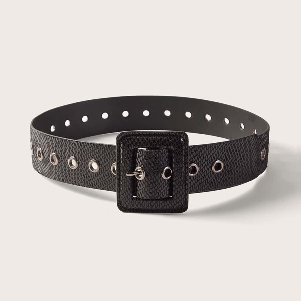 

Eyelet Decor Metal Buckle Belt, Black
