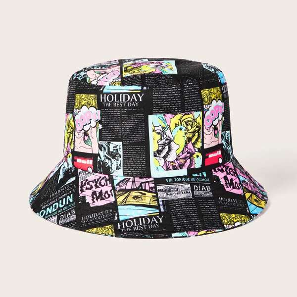 

Comic Print Bucket Hat, Multicolor