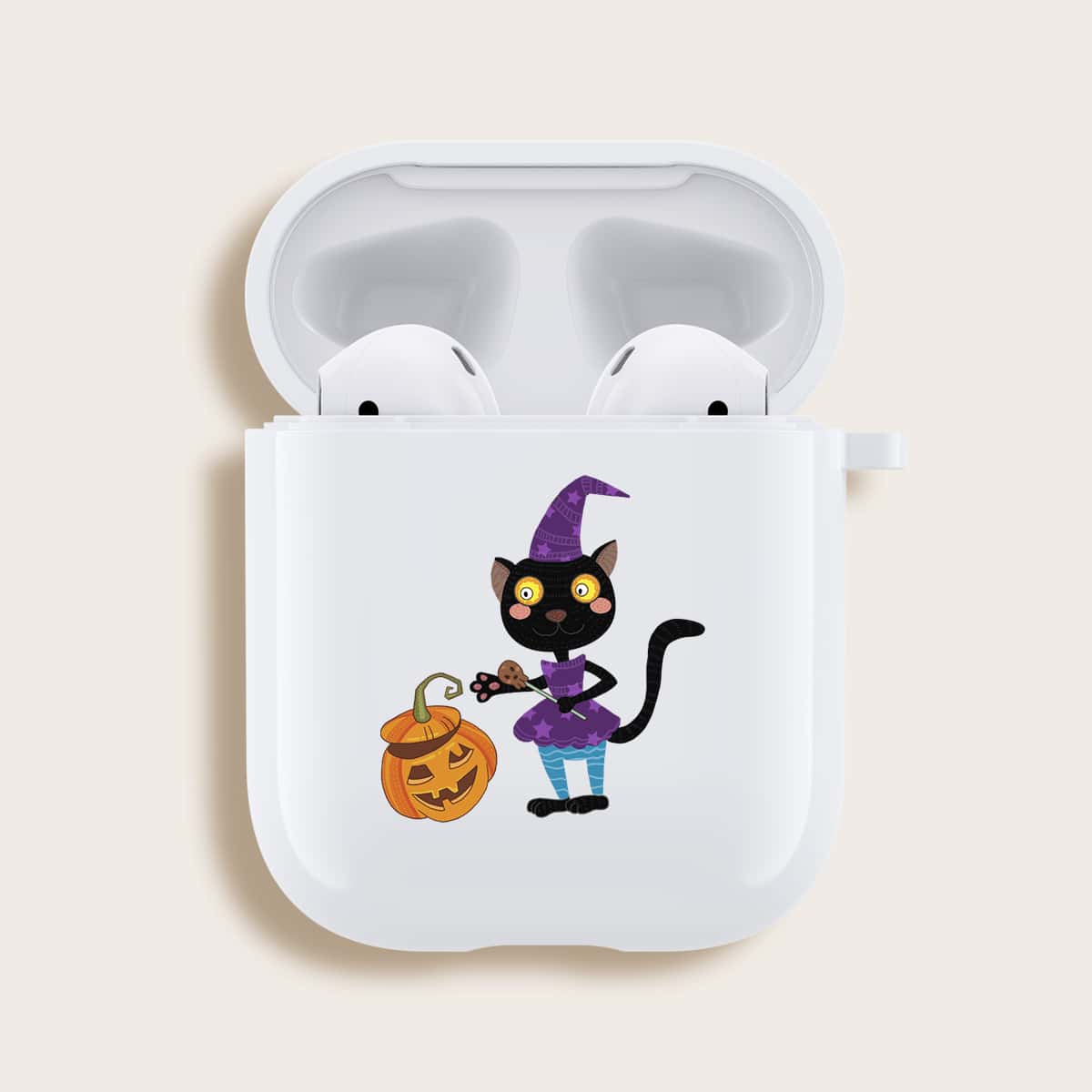 

Halloween Cartoon Graphic Airpods Case, White