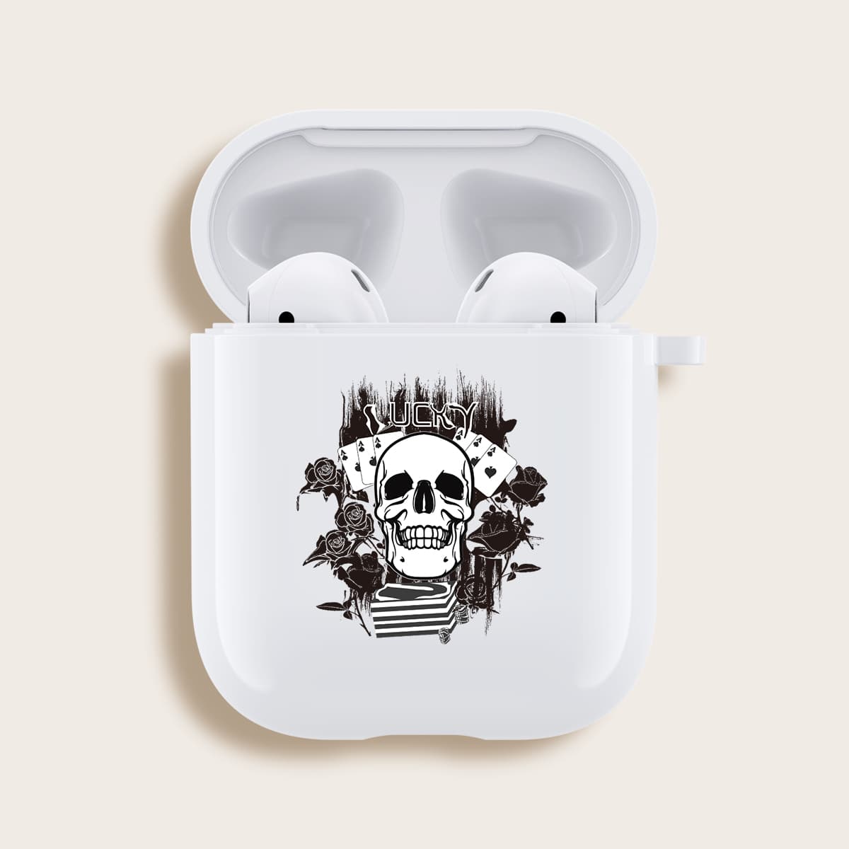 

Skull Pattern Airpods Case, White