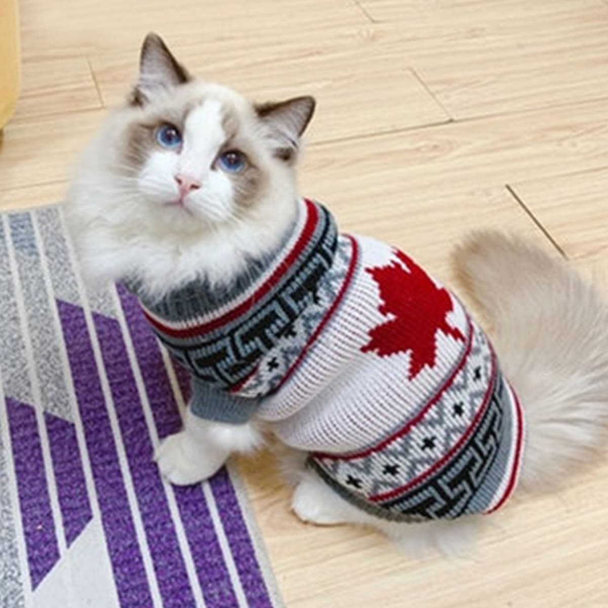 

Maple Leaf Pattern Cat Sweater, Grey