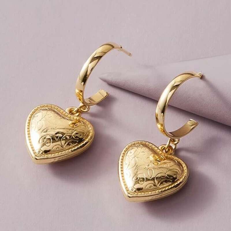 

Heart Drop Earrings, Gold
