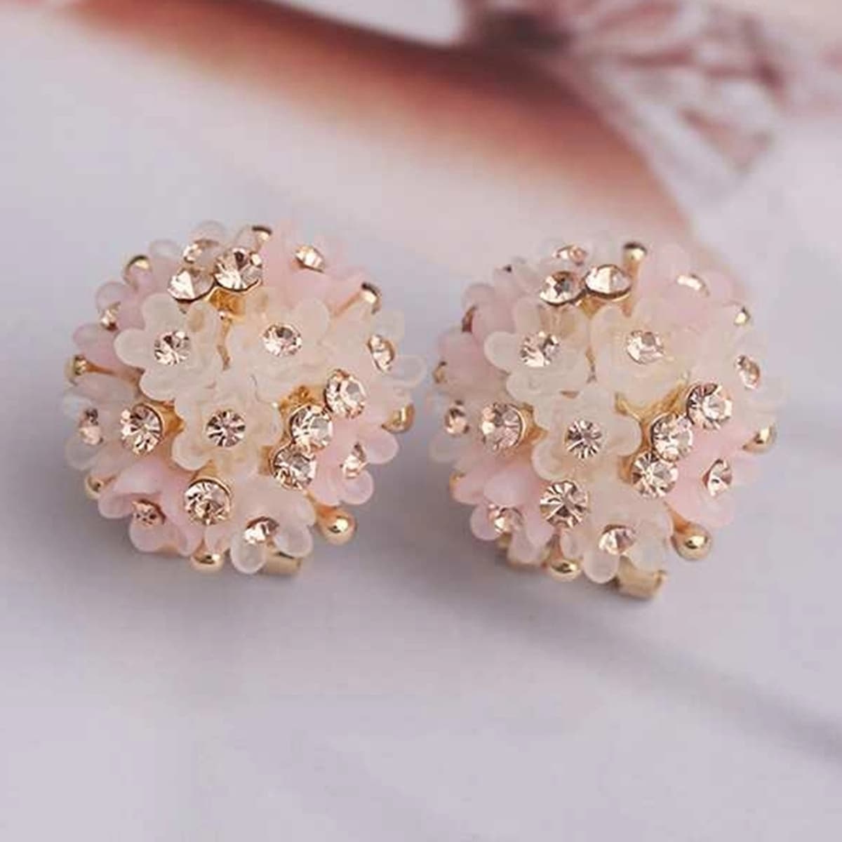 

Rhinestone Floral Stud Earrings, Pink