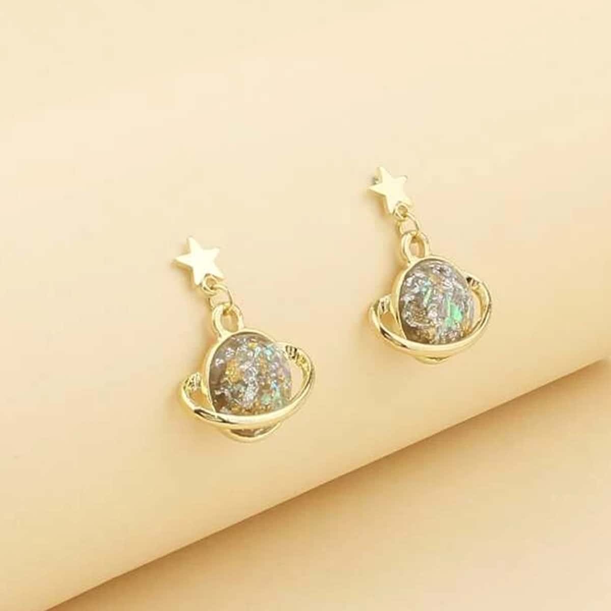 

Glitter Planet Drop Earrings, Gold