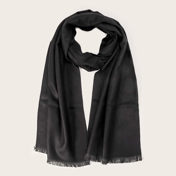 

Men Raw Hem Solid Scarf, Black