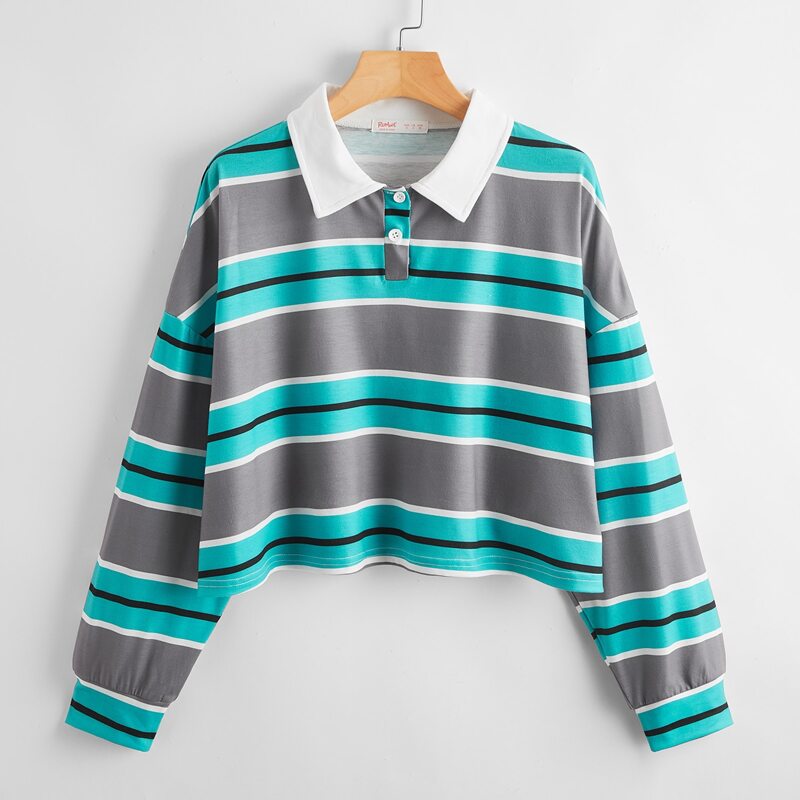 

Striped Pattern Polo T-shirt, Multicolor