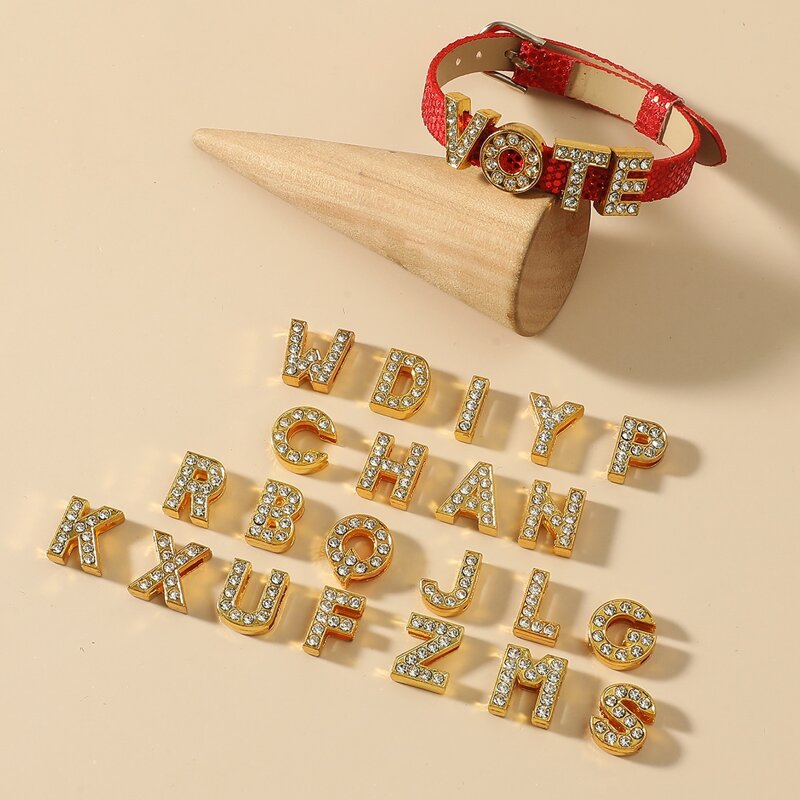 

1pc Buckle Bracelet With 26pcs Letter Decoration, Red