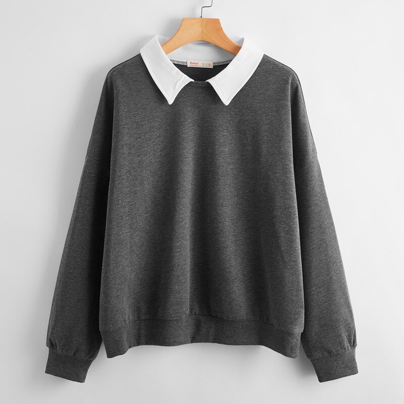 

Contrast Collar Oversized Sweatshirt, Dark grey