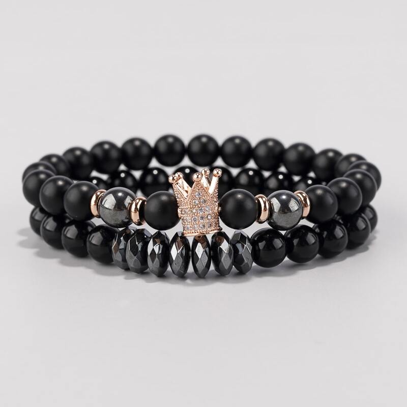 

2pcs Guys Beaded Bracelet, Black