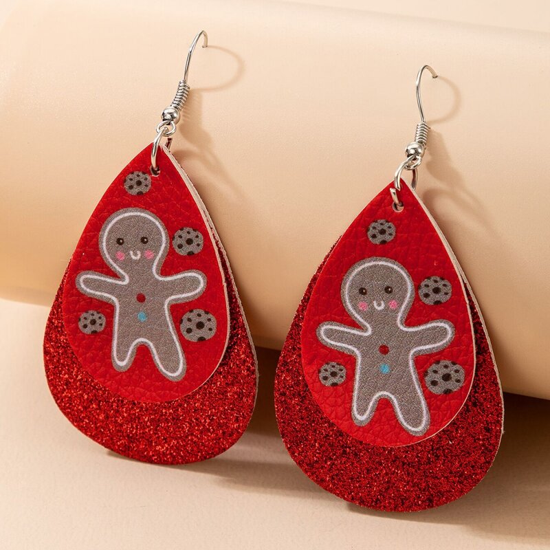 

Christmas Figure Pattern Drop Earrings, Red