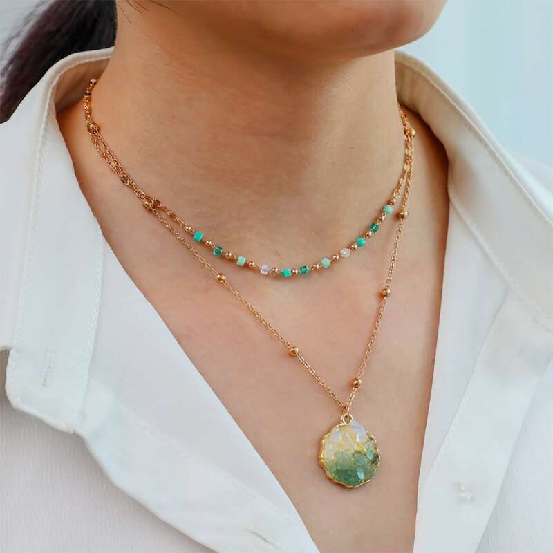 

Bead Decor Layered Necklace, Gold