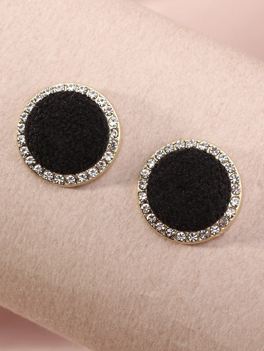 Rhinestone Decor Round Earrings - Black - View 1
