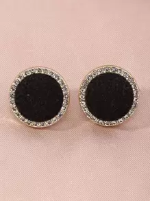 Rhinestone Decor Round Earrings - Black - View 2