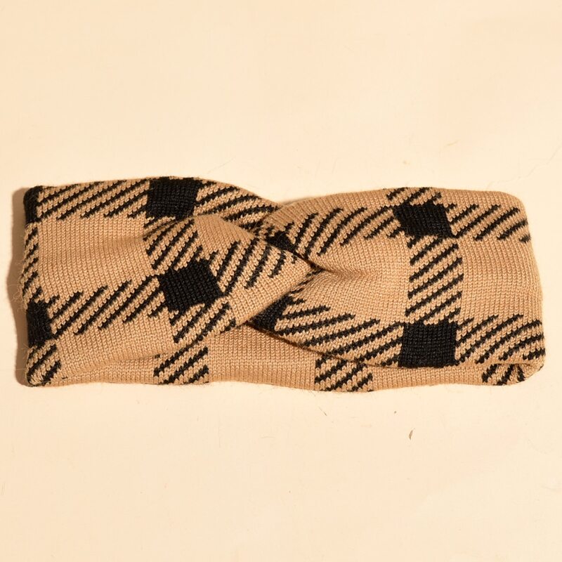 

Plaid Twist Headband, Khaki