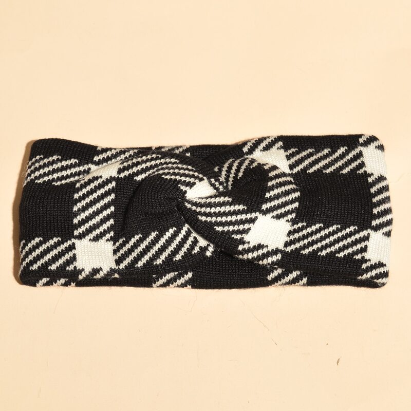 

Plaid Twist Headband, Black and white