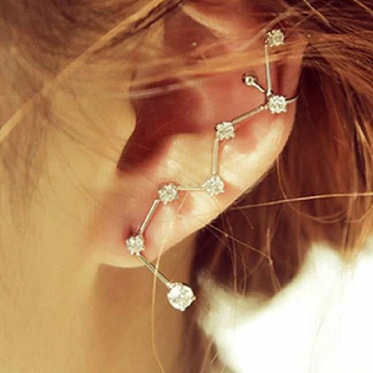 

1pc Rhinestone Ear Cuff, Silver