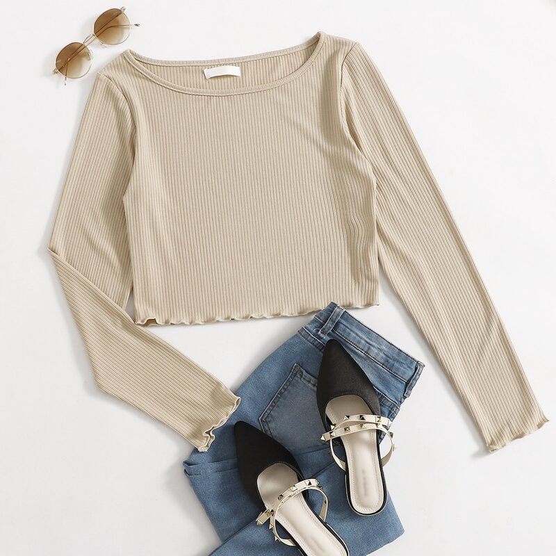 

Lettuce Edge Rib Tee, Apricot