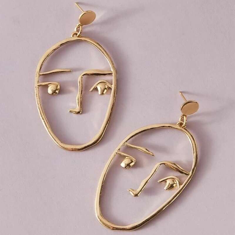 

Abstract Face Drop Earrings, Gold