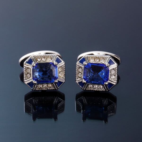 

1pair Men Gemstone Decor Cufflinks, Royal blue