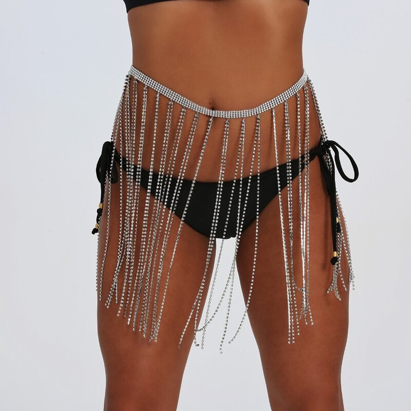 

Rhinestone Tassel Charm Waist Chain, Silver