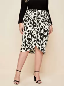 SHEIN Plus Allover Print Wrap Knot Skirt