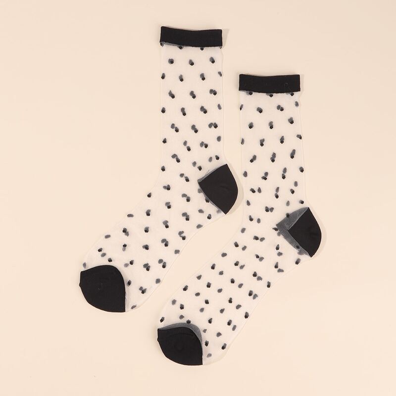

Polka Dot Mesh Socks, Black
