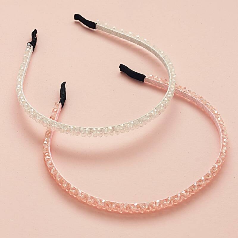

2pcs Crystal Beaded Hair Hoop, Multicolor