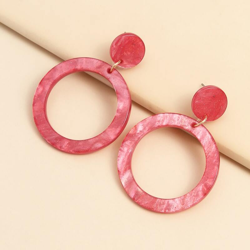 

Round Charm Drop Earrings, Red