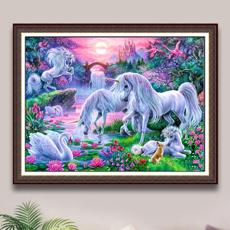 

Unicorn Print DIY Diamond Painting Without Frame, Multicolor