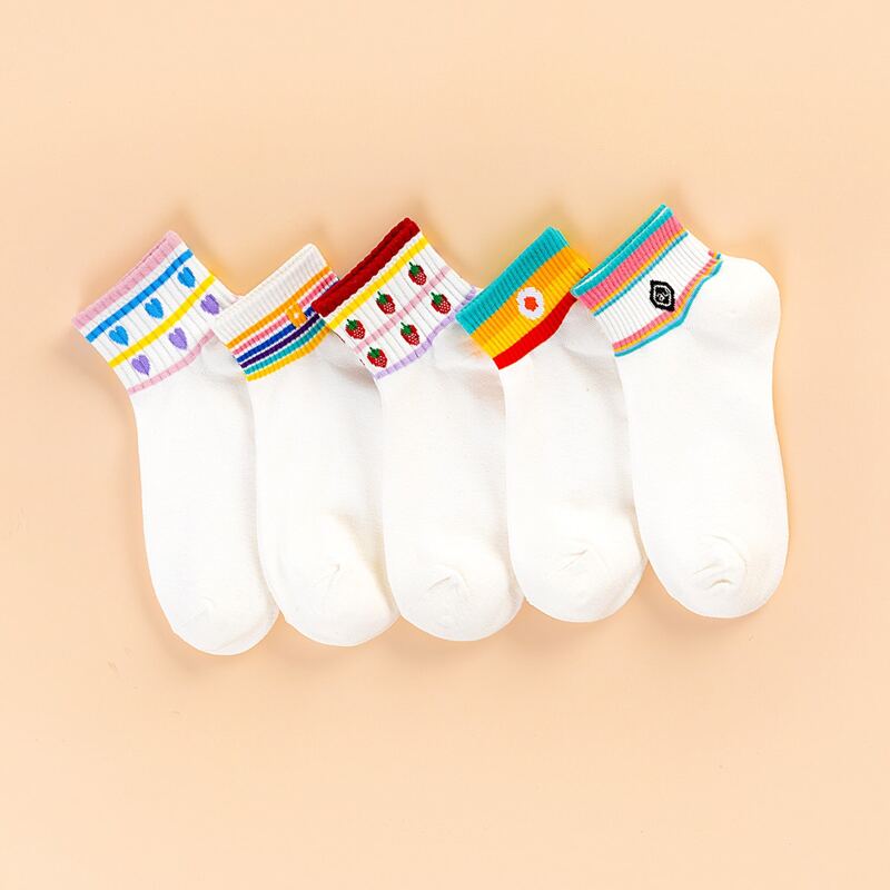 

5pairs Rainbow Striped Socks, Multicolor