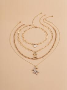 3入組蝴蝶和中文龍吊墜項鍊