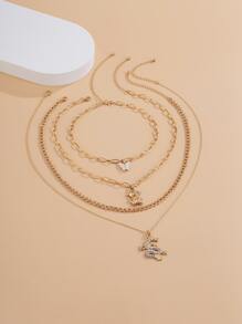 3入組蝴蝶和中文龍吊墜項鍊