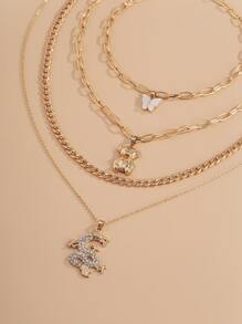 3入組蝴蝶和中文龍吊墜項鍊