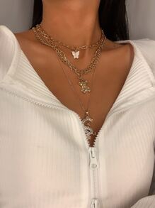 3入組蝴蝶和中文龍吊墜項鍊