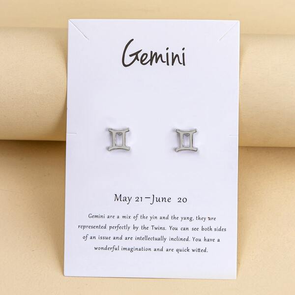 

Gemini Design Stud Earrings, Silver