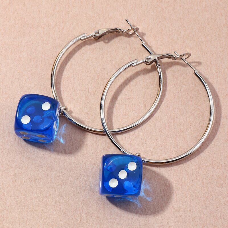 

Dice Decor Hoop Earrings, Blue