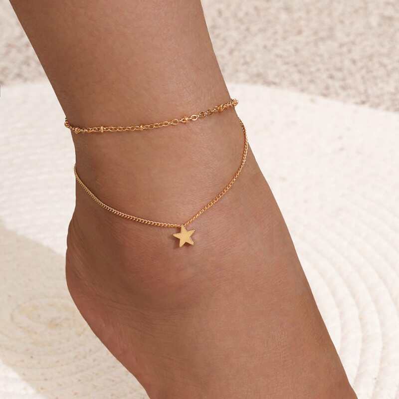 

Star Charm Layered Anklet, Gold