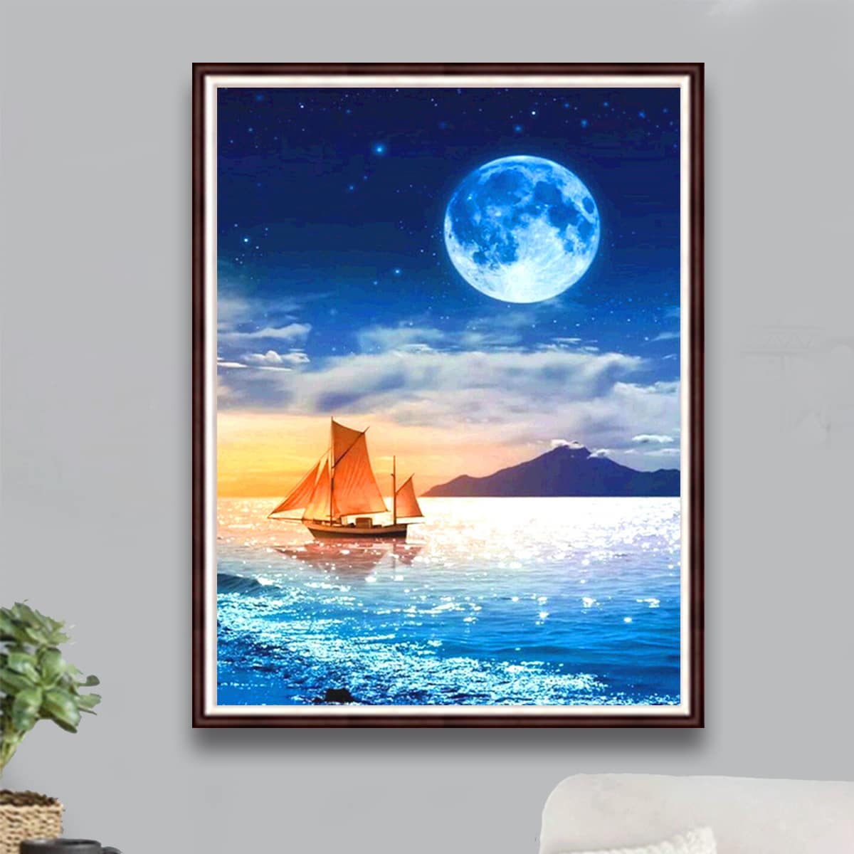 

Moonlight Print DIY Diamond Painting Without Frame, Multicolor