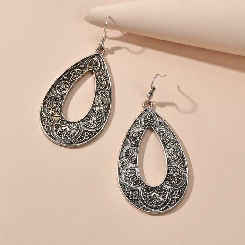

Engraved Water Drop Earrings, Silver