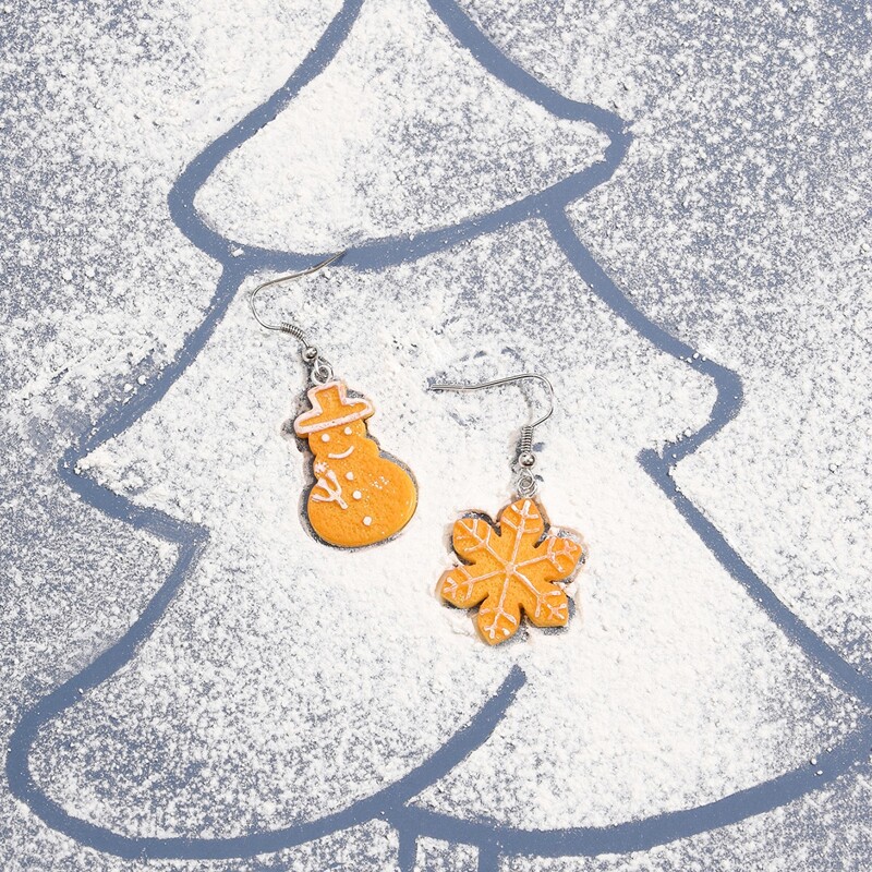 

Christmas Snowman Design Biscuit Drop Earrings, Multicolor