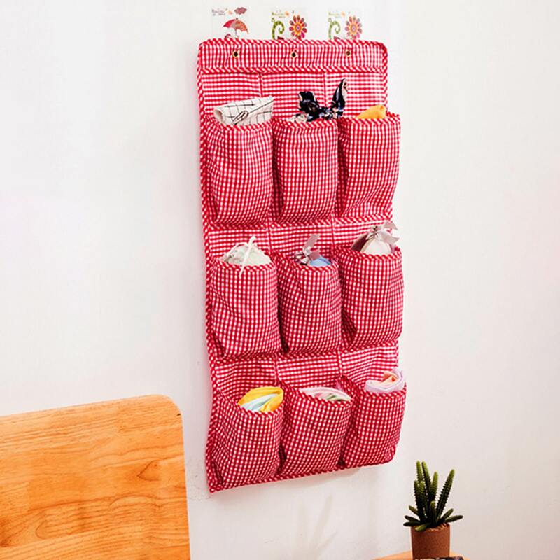 

1pc Plaid Pattern Hanging Storage Bag, Red