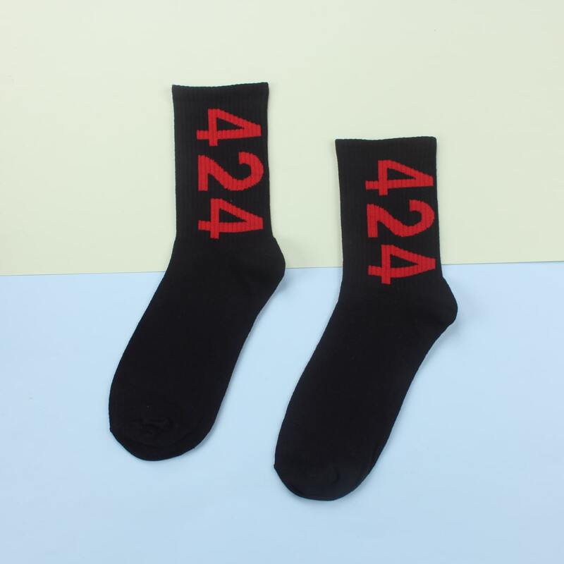 

1pair Number Print Socks, Black