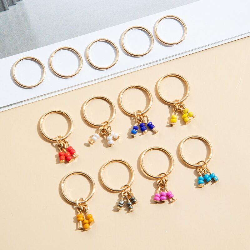 

13pcs Colorful Bead Charm Hair Ring, Multicolor