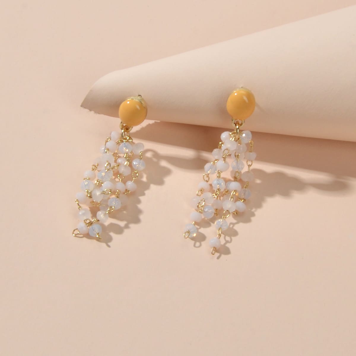 

Bead Decor Drop Earrings, Beige
