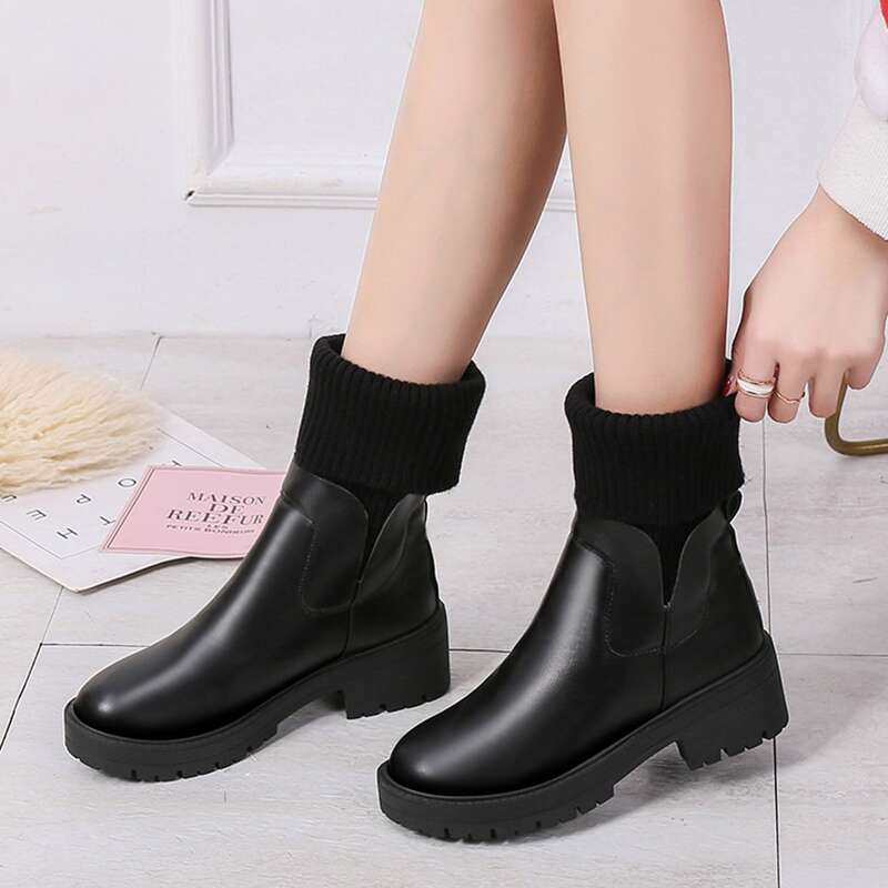 

Minimalist Lug Sole Sock Boots, Black