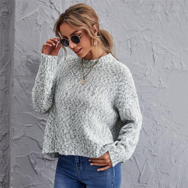

Drop Shoulder Space Dye Oversize Sweater, Light grey