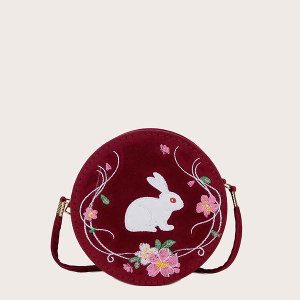 

Mini Round Shaped Floral Embroidered Crossbody Bag, Red