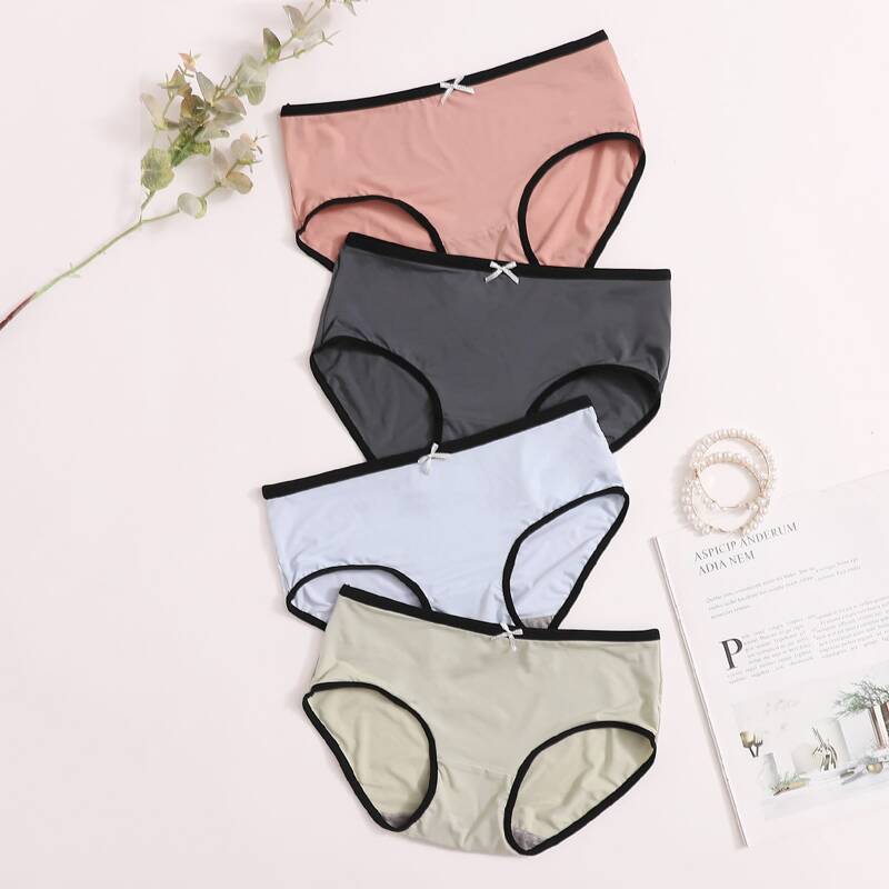 

4pack Contrast Binding Panty Set, Multicolor