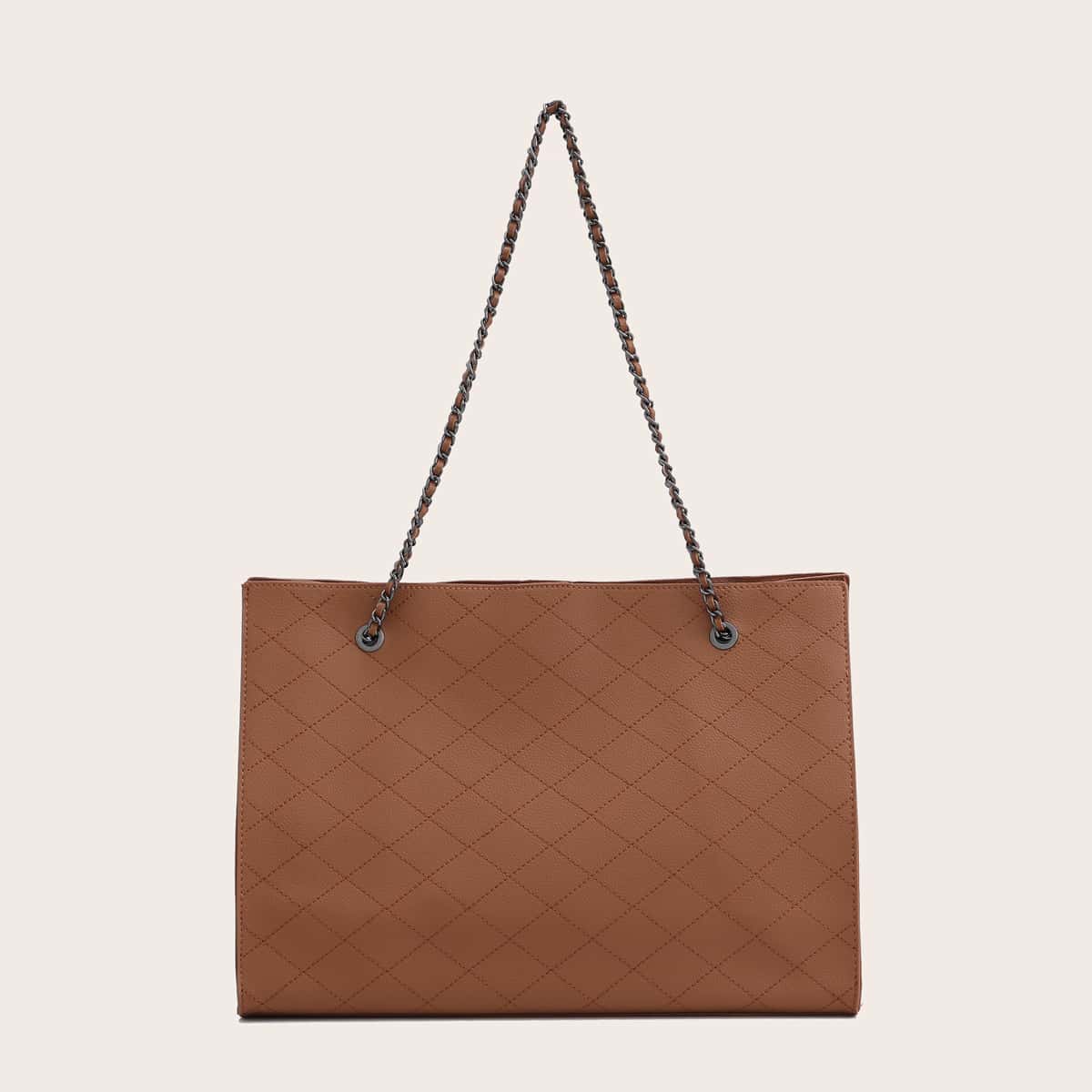 

Quilted Chain Tote Bag With Purse, Brown