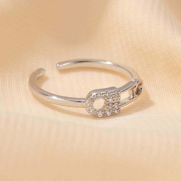 

Rhinestone Decor Cuff Ring, Silver